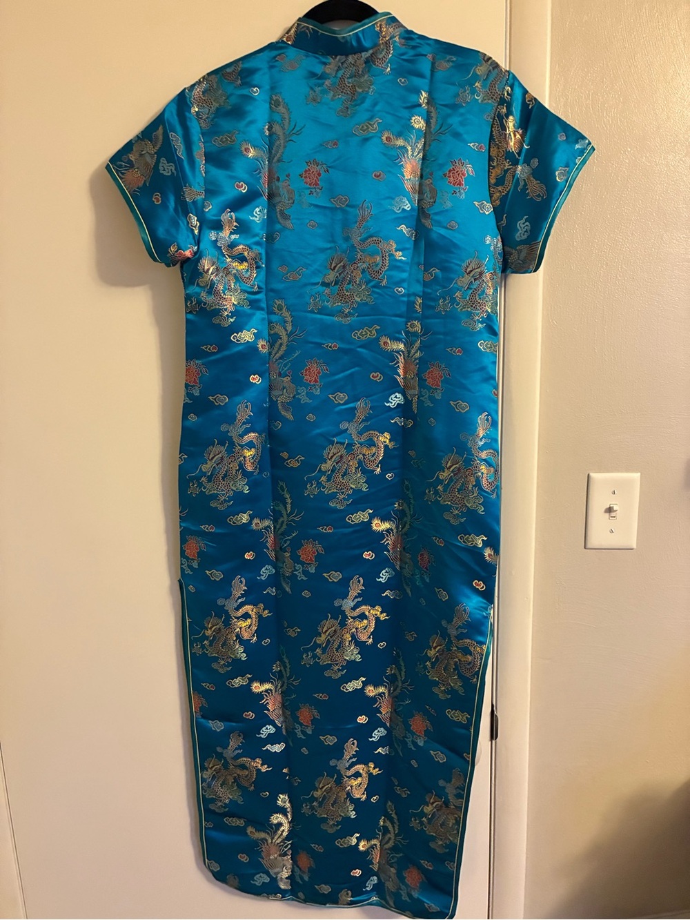 Blue Traditional Chinese Cheongsam Dress Kimono Dragon and Phoenix - Picture 8 of 13